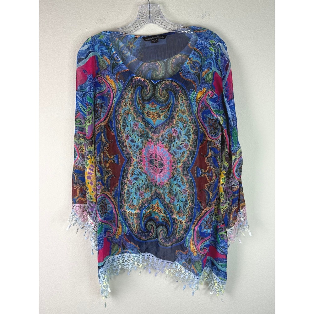 Singhkaby Sienna Rose Tunic Women S Blue Paisley Crochet Lace Sheer Top Festival